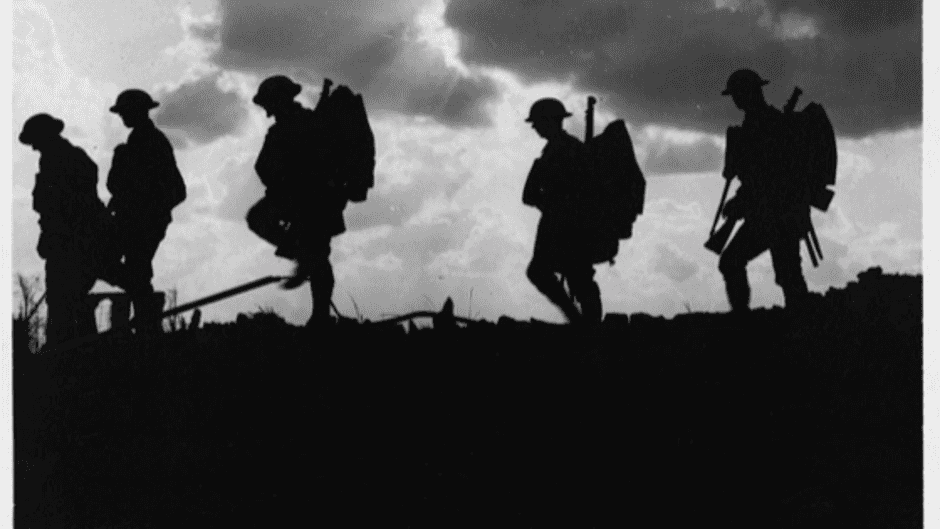 men of the 8th battalion east yorkshire regiment going up to the line near frezenberg during the battle of broodseinde 1917 photo by ernest brooks original reads battle of broodseynde sic ridge troops moving up at eventide