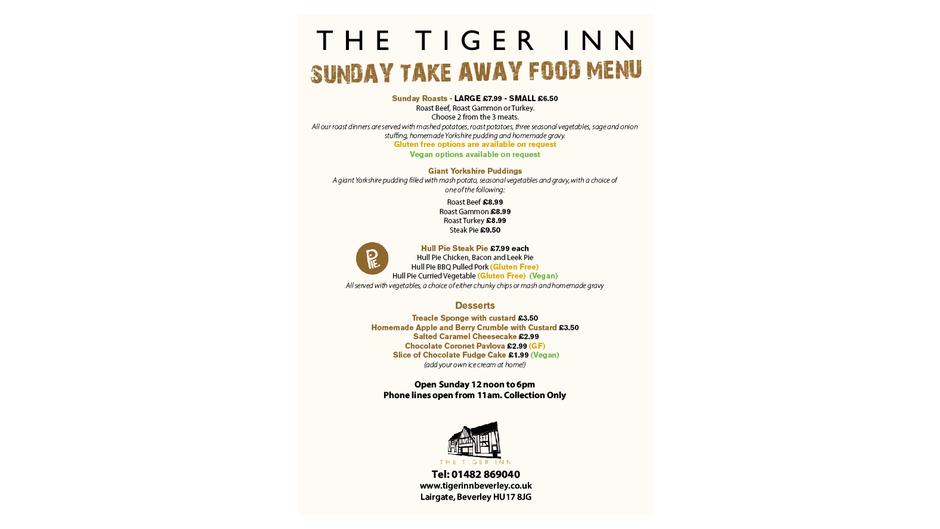 tiger inn a4 take away menu sunday 01 2