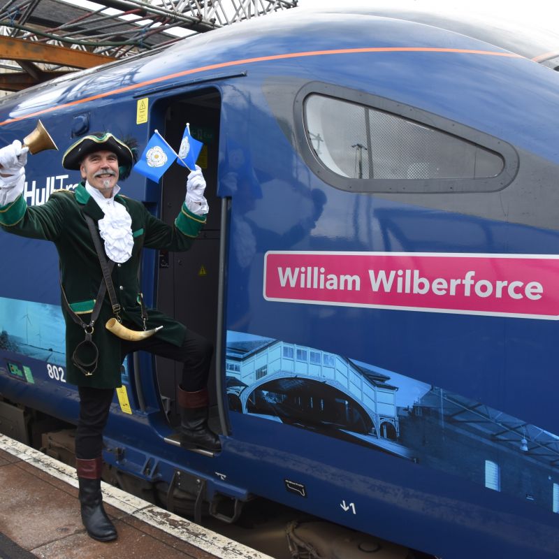 Yorkshire Day Train Passengers Are Off Seen Off By The Town Crier