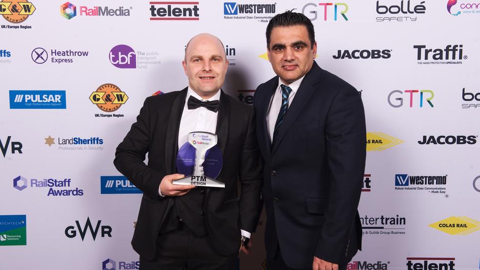 L R Richard Vernon Fleet Project Manager At Hull Trains And Ajmal Akram Head Of Business Development At Ptm Design Limited Sponsor Of The 2019 Railstaff Award For Rail Project Manager